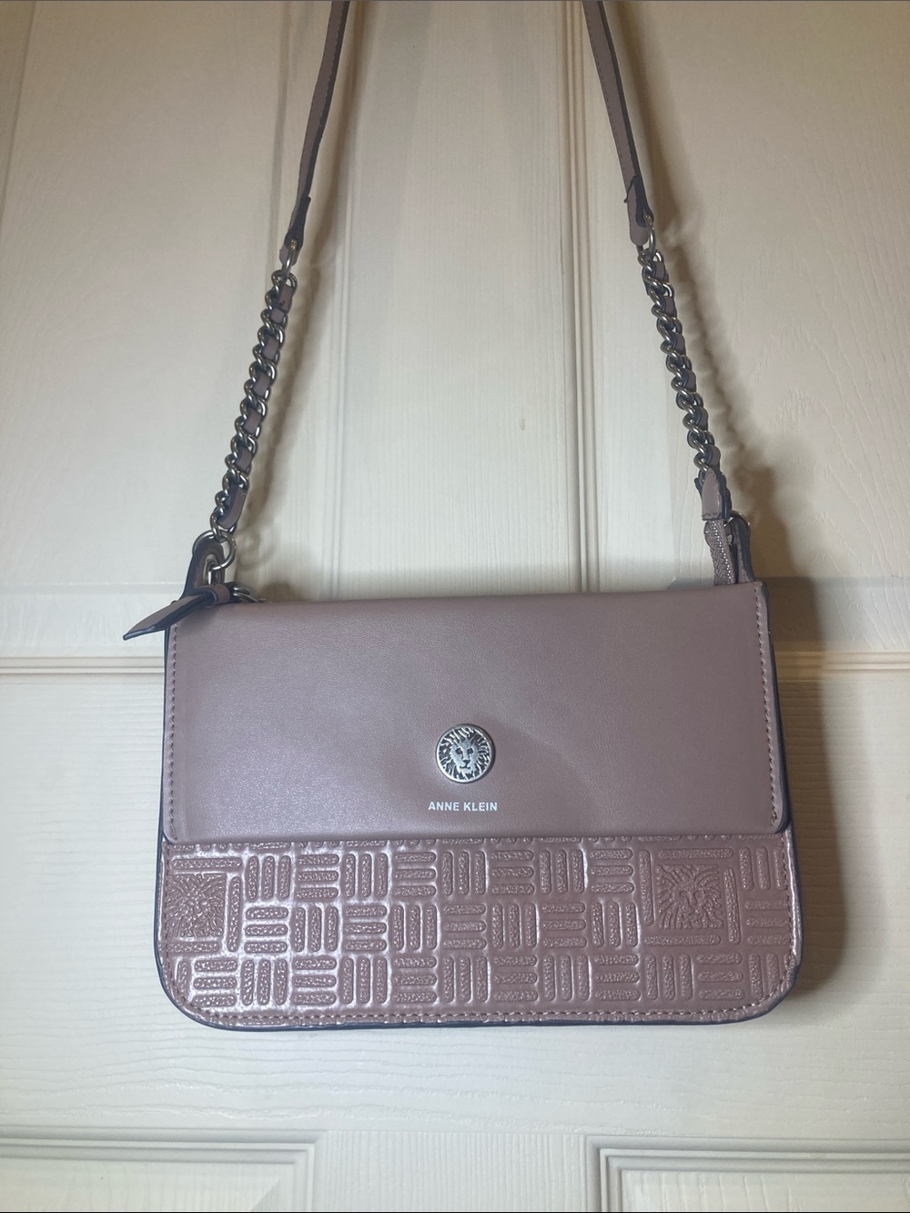 Anne Klein Dusty Mauve Crossbody Bag | Women’s Shoulder Purse | Chain Detail